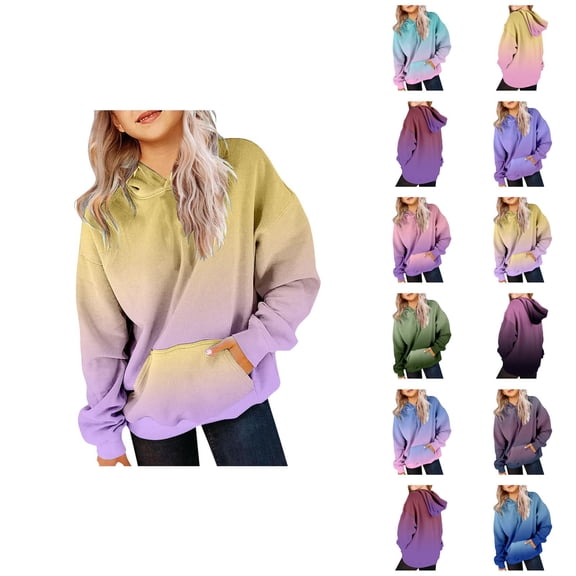 Kids Gradient Color Hoodie Long Sleeve Boys Girls Hooded Sweatshirt with Pockets Children Pullover Tops