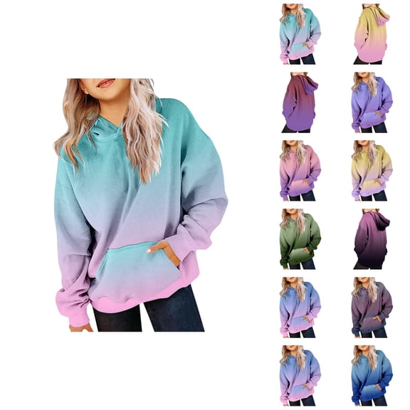 Kids Gradient Color Hoodie Long Sleeve Boys Girls Hooded Sweatshirt with Pockets Children Pullover Tops