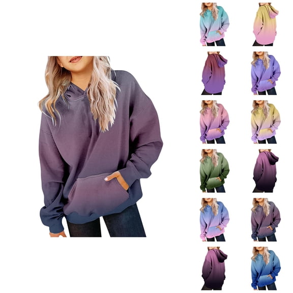 Kids Gradient Color Hoodie Long Sleeve Boys Girls Hooded Sweatshirt with Pockets Children Pullover Tops