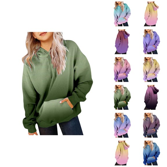 Kids Gradient Color Hoodie Long Sleeve Boys Girls Hooded Sweatshirt with Pockets Children Pullover Tops