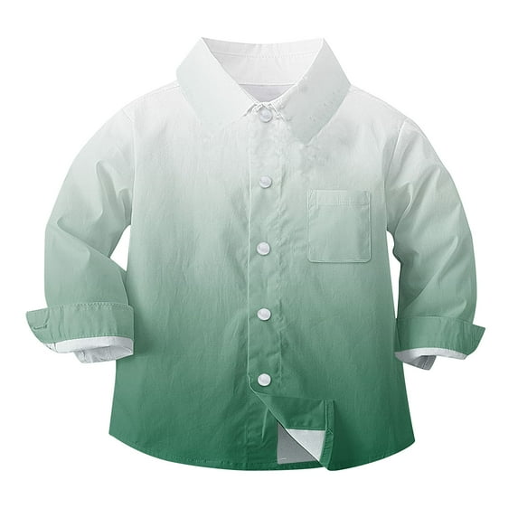 Kids Gradient Color Long Sleeve Button Up Shirt Boys Girls Pocket School Uniform Top Print Casual Tops Ages 6Months-8Years