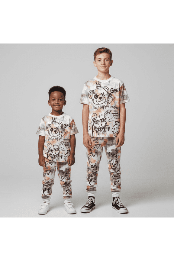 Kids' Graffiti Teddy Bear Jogger Set | Streetwear Activewear | Winter Edition