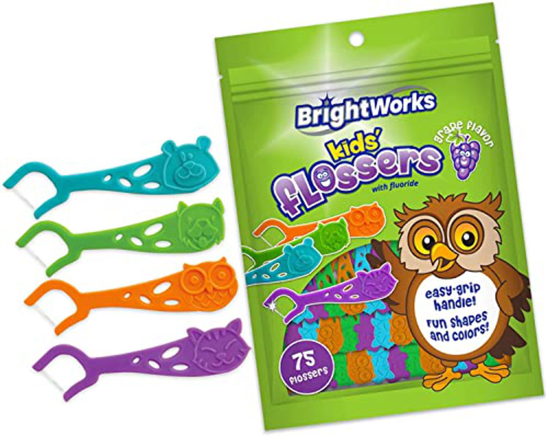 Kids Grape-Flavored Dental Flossers, Colorful Animals add Fun to Support Healthy Habits, Pack of 3 x 75 Pieces