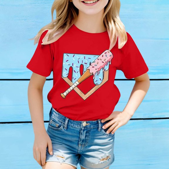 Kids Graphic T Shirts Unisex Short Sleeve Casual Crewneck Tee Blend Comfortable Playwear Cozy Top for Boys Girls Blue 5-6 Y