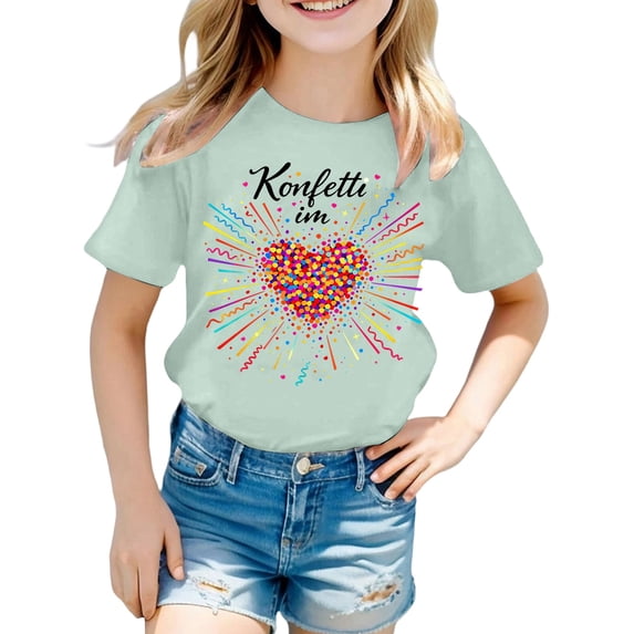 Kids Graphic Tees Girls Short Sleeve T Shirts Girls Summer Tops Size 10-12 Casual Crewneck Tops Summer Clothes with Prints(Size 3-4 Years,Mint Green)