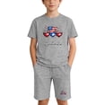 thumbnail image 1 of Kids Gray 4th of July 2 Piece Outfit Set Short Sleeve T-Shirt & Drawstring Shorts Unisex Patriotic Summer Cotton Clothes for Kids Boy Girl 100-160,Size 13 T, 1 of 9