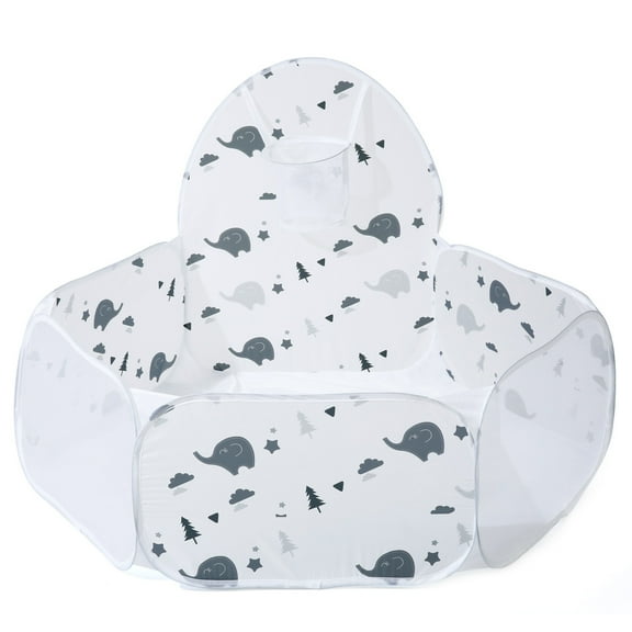 Kids Gray Elephant Ball Pit Large Pop Up Childrens Ball Pits Tent for Toddlers Playhouse Baby Crawl Playpen with Basketball Hoop and Zipper Storage Bag, Balls Not Included