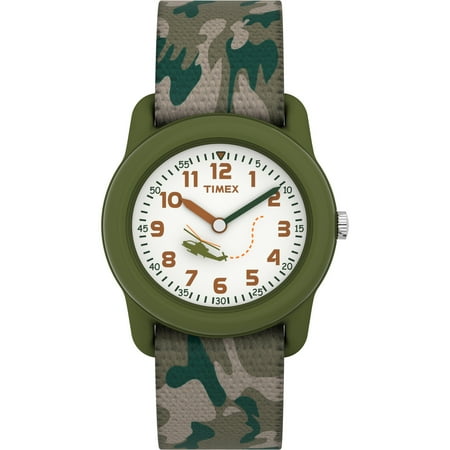 Kids' Green Analog Watch, Camo Elastic Fabric Strap