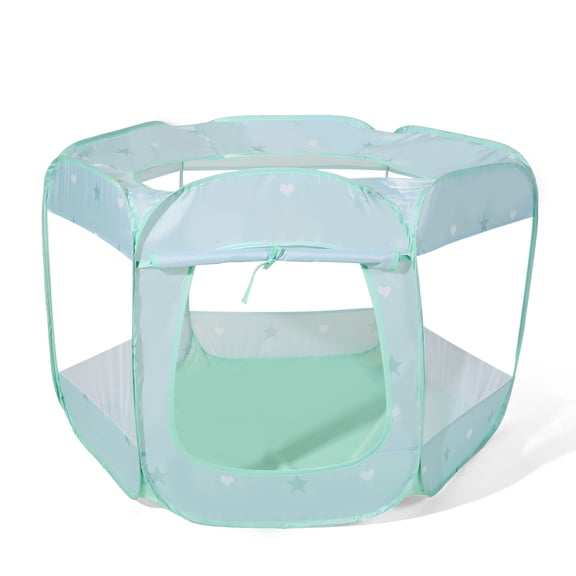 Kids Green Ball Pit with Curtain Large Pop Up Childrens Ball Pits Tent for Toddlers Playhouse Baby Crawl Playpen with Zipper Storage Bag, Balls Not Included