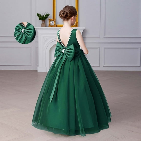 Kids Green Dress for Girls Ruffle Tulle Dress for Girls Girls Wedding Guest Dress Dress Up Clothes for Girls 8-9 Years
