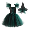 thumbnail image 1 of Kids Green Witch Tutu Dress Off Shoulder Hall-oween Costume Set for Girls Ages 3-12 with Hat,Size 6-7 T, 1 of 3