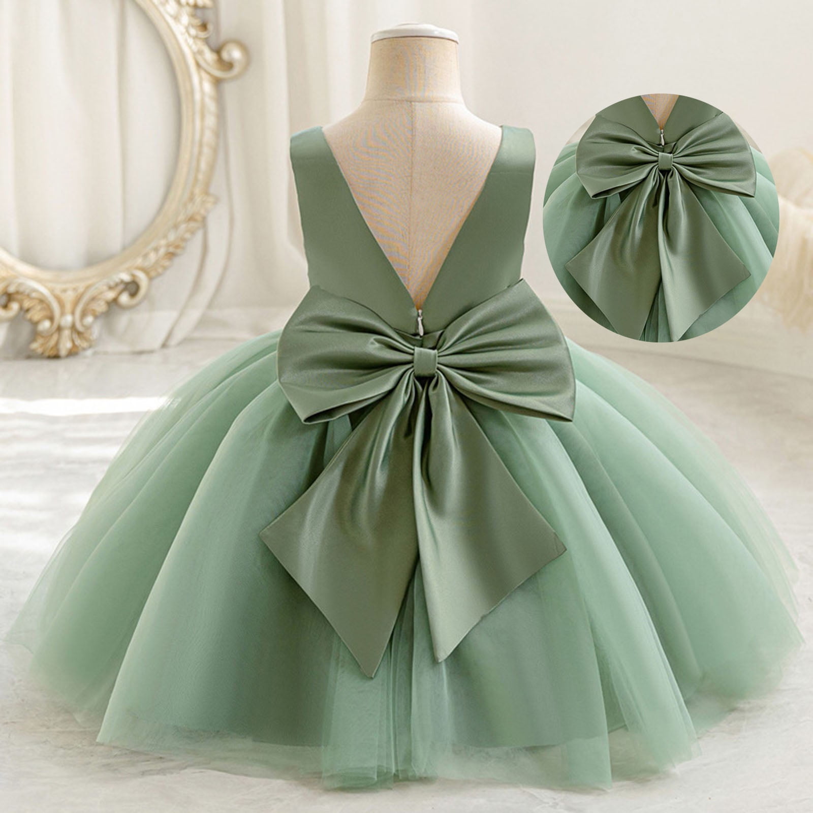 formal girls spring dresses Little Girls Pageant Dress Formal Party Long Chiffon Flower Girl Dresses Wedding Sleeveless Junior Bridesmaid Dress, Dusty Rose / 4