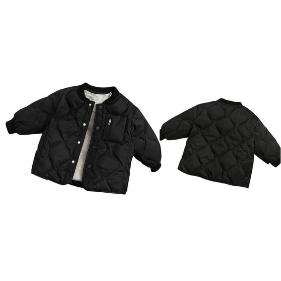 Kids Grils Winter Coat,Boys Puffer Coat with Pocket Button Black Coat Solid Color Long Sleeve Puffer Jacket Kids Grils Winter Coats Size 6-7 Years