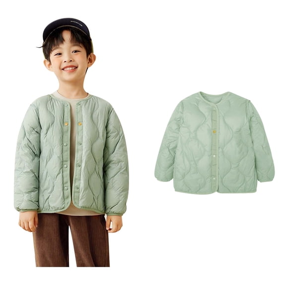Kids Grils Winter Coat,Boys Puffer Jacket with Pocket Button Girls Green Jacket Solid Color Long Sleeve Children Padded Coats Boys Coats Size 4-5 Years
