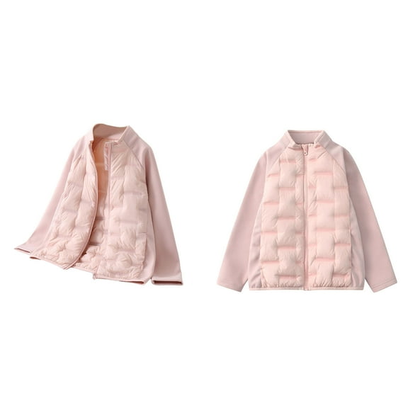 Kids Grils Winter Coat,Kids Puffer Coat with Pocket Zip Up Pink Puffer Solid Long Sleeve Windproof Children Padded Coats Boys Coats Size 4-5 Years
