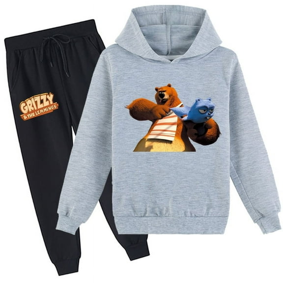 Kids Grizzy And The Lemmings Hoodie Pullover with Sweatpants Long Sleeve Tops Hooded Sweatshirt Outfits for Boys Girls