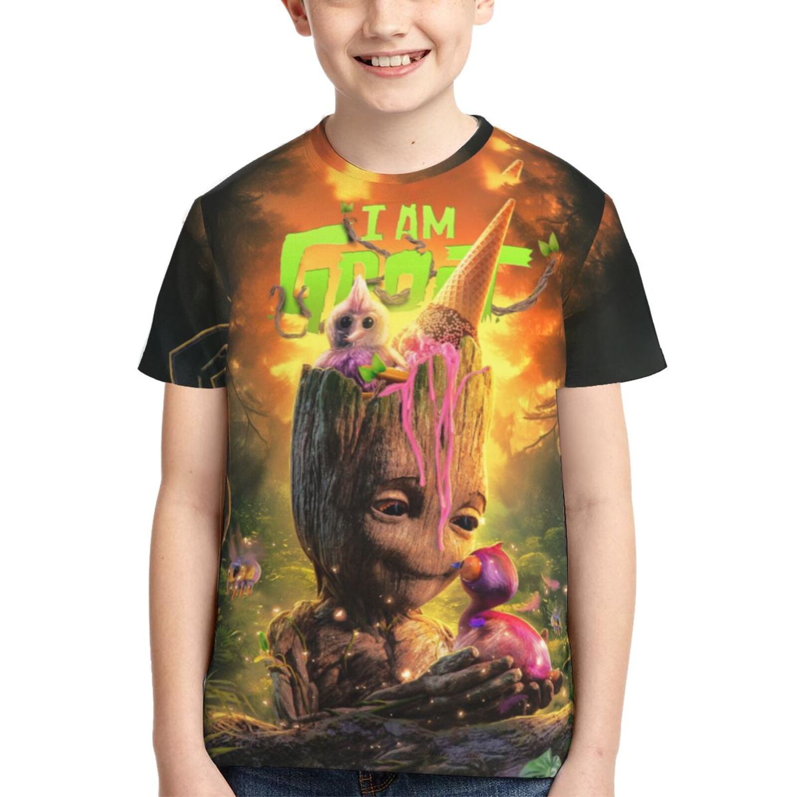 Kids Groot Shirts Anime TShirt Novelty 3d Printed Short Sleeve Cartoon