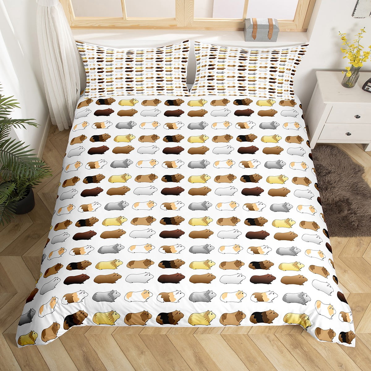 Guinea Pig Duvet Cover Queen Cute Rodents Breed Bedding Sets, Yellow ...