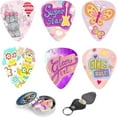 thumbnail image 1 of Art Tribute Guitar Picks Kit – 12 Medium Picks with Tin Box & Keychain Holder – Gifts for Guitar Players & Musicians- Pink, 1 of 7