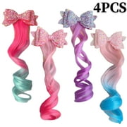 Kids Hair Extensions with Hair Clips Braided Hair Extension for Girls Wig Hair Extension 4 Pcs
