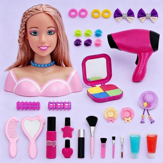 Kids Hair Styling Doll Head with Pretend Makeup Set, Girls Beauty Salon Role Play Toy, Top Christmas Birthday Holiday Gift, Creative Imagination Learning Toy for Toddler Girls Ages 3+