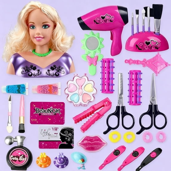 Kids Hair Styling Doll Head with Pretend Makeup Set, Girls Beauty Salon Role Play Toy, Top Christmas Birthday Holiday Gift, Creative Imagination Learning Toy for Toddler Girls Ages 3+