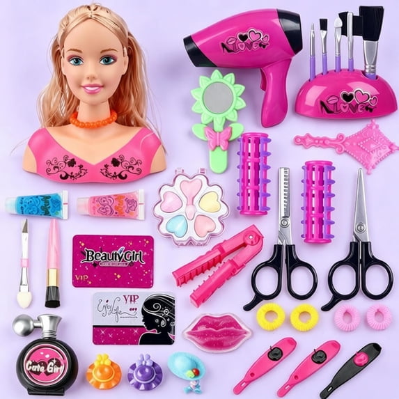 Kids Hair Styling Doll Head with Pretend Makeup Set, Girls Beauty Salon Role Play Toy, Top Christmas Birthday Holiday Gift, Creative Imagination Learning Toy for Toddler Girls Ages 3+
