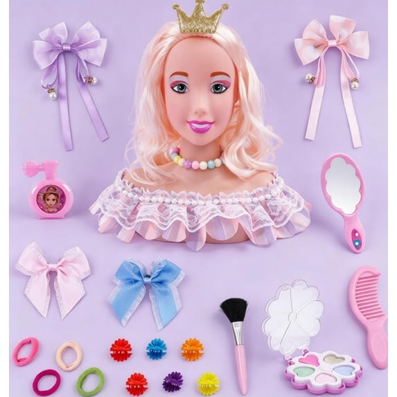Kids Hair Styling Doll Head with Pretend Makeup Set, Girls Beauty Salon Role Play Toy, Top Christmas Birthday Holiday Gift, Creative Imagination Learning Toy for Toddler Girls Ages 3+
