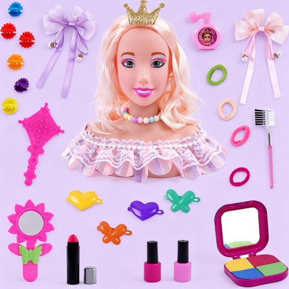 Kids Hair Styling Doll Head with Pretend Makeup Set, Girls Beauty Salon Role Play Toy, Top Christmas Birthday Holiday Gift, Creative Imagination Learning Toy for Toddler Girls Ages 3+