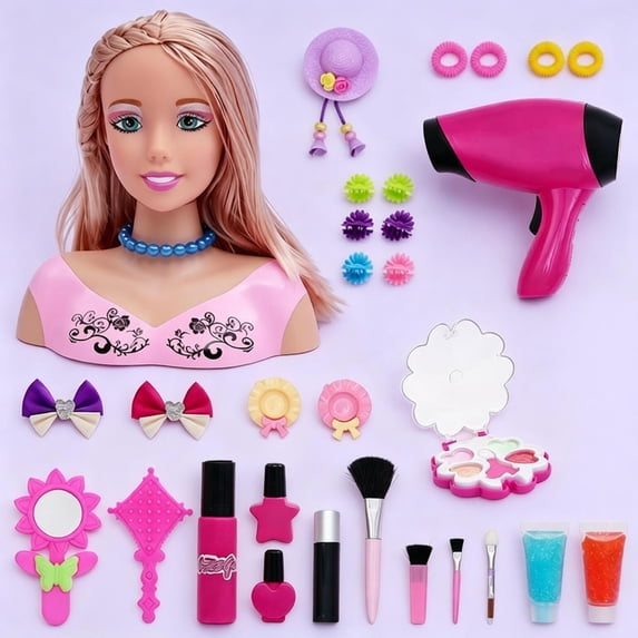Kids Hair Styling Doll Head with Pretend Makeup Set, Girls Beauty Salon Role Play Toy, Top Christmas Birthday Holiday Gift, Creative Imagination Learning Toy for Toddler Girls Ages 3+