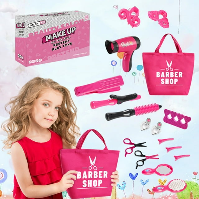 Kids Hairdressing Play Set - Educational Pretend Play Barber Kit with Accessories, Girl Jewelry Handbag Barber Store Combing Set