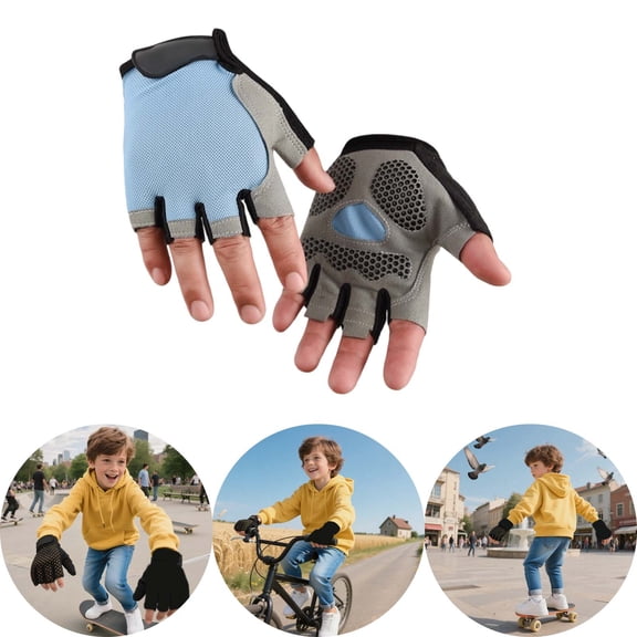 Kids Half Finger Cycling Gloves, Anti Slip Matte Polyester Gloves for Outdoor Riding Sports Training and Daily Active Use