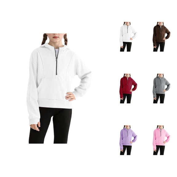 Kids Half Zip Hoodies Plain Long Sleeve Casual Hooded Sweatshirt with Pockets for Boys Girls Kids Pullover Tops