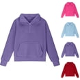 thumbnail image 1 of Kids Half Zip Sweatshirt Fall Winter Long Sleeve Stand Collared Plain Pullover Top with Pocket Thumb Hole for Boy Girl, 1 of 1