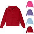 thumbnail image 1 of Kids Half Zip Sweatshirt Long Sleeve Fall Winter Stand Collared Plain Pullover Top with Pocket Thumb Hole for Boy Girl, 1 of 1