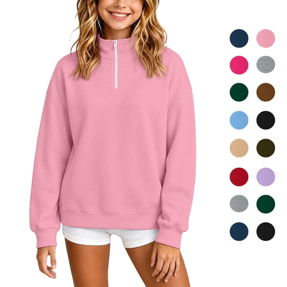 Kids Half Zip Sweatshirt Trendy Mock Neck Long Sleeve Pullover Tops Loose Fit Casual Sweatshirt for Boys and Girls Sizes 3-14Y