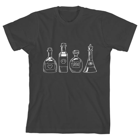Kids Halloween Apothecary Bottles Youth Charcoal Short Sleeve Crew Neck Tee-Small