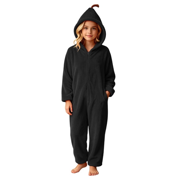 Kids Halloween Bodysuit SBYOJLPB Hooded Long Sleeve Soft and Warm Solid Color Bodysuits with Zipper