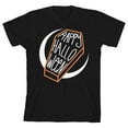 thumbnail image 1 of Kids Halloween Coffin on Crescent Moon Youth Black Short Sleeve Crew Neck Tee-XL, 1 of 4