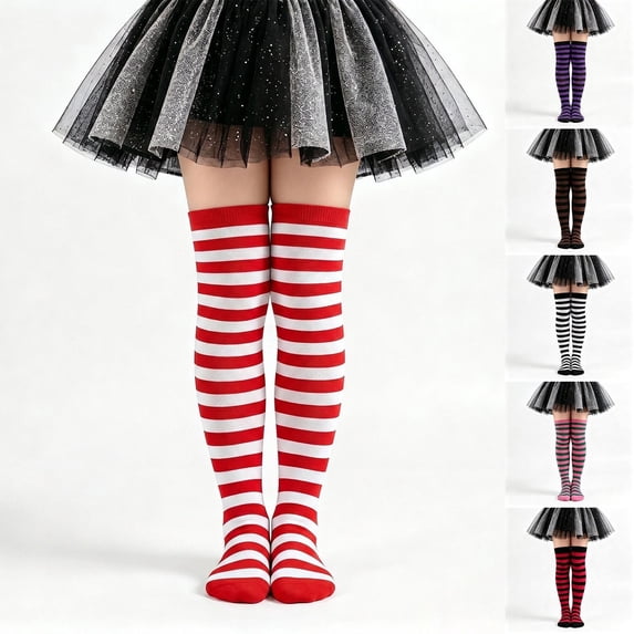 Kids Halloween Colorful Striped Over‑the‑Knee Socks,6‑12 Years