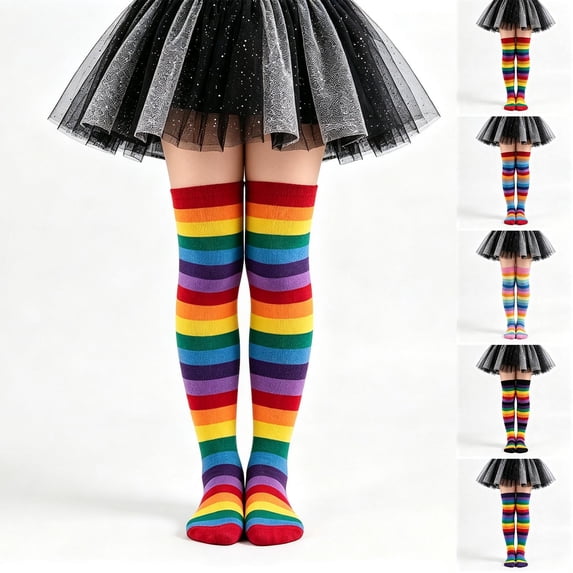 Kids Halloween Colorful Striped Over‑the‑Knee Socks,6‑12 Years