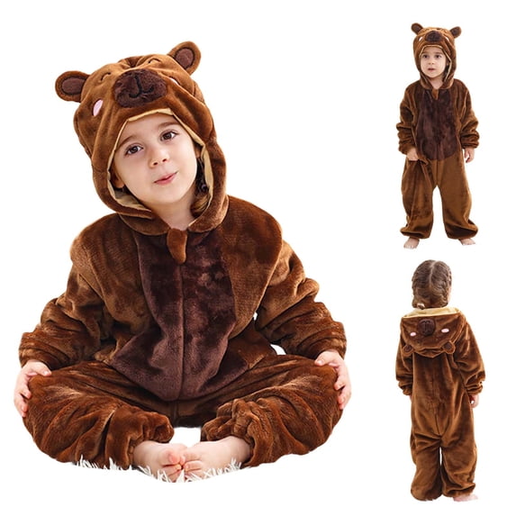 Kids Halloween Cosplay Costume Infant Toddler Flannel Animal Outfit Hooded Romper Cute One-Piece Pajamas 0-36Months
