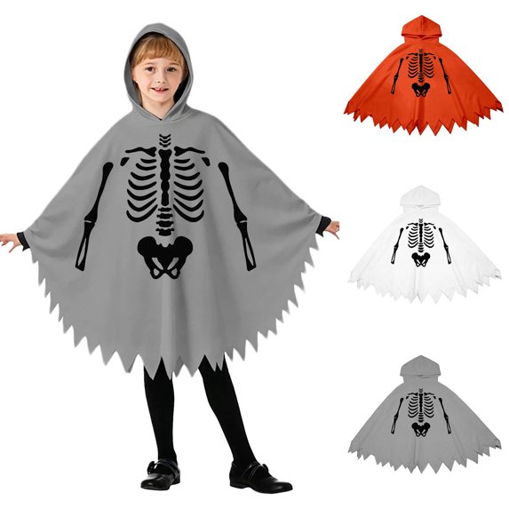 Kids Halloween Unisex Skeleton Hooded Cape Halloween Party Outfit for Boys 3-4 Years