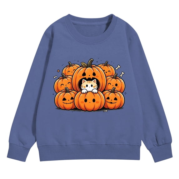 Kids Halloween Crewneck Sweatshirt Boys Pumpkin Graphic Oversized Sweaters