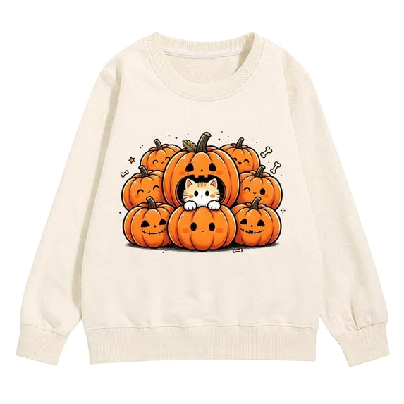 Kids Halloween Crewneck Sweatshirt Boys Pumpkin Graphic Oversized Sweaters