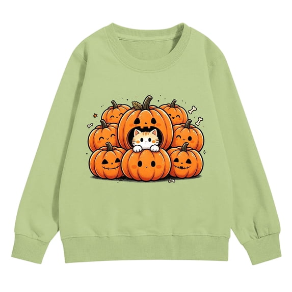 Kids Halloween Crewneck Sweatshirt Boys Pumpkin Graphic Oversized Sweaters