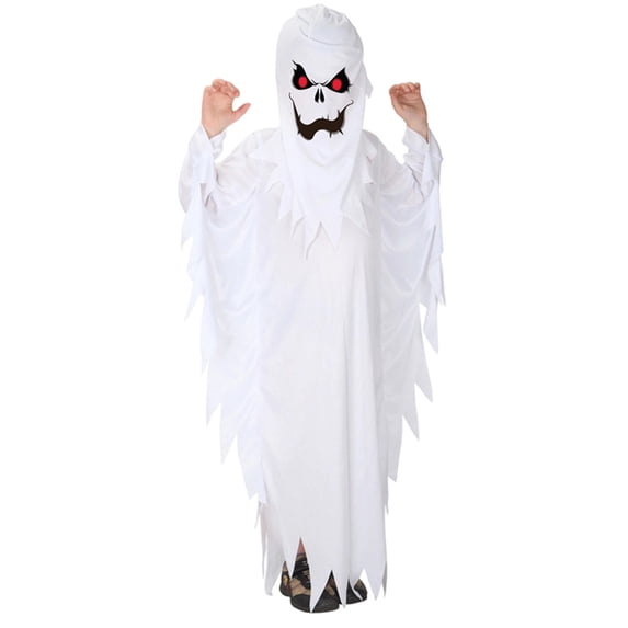 K-i-ds Halloween Ghost Hooded Long Robe, Lightweight Loose Flowy Ghost Tunic For Trick Or Treat Themed Gatherings
