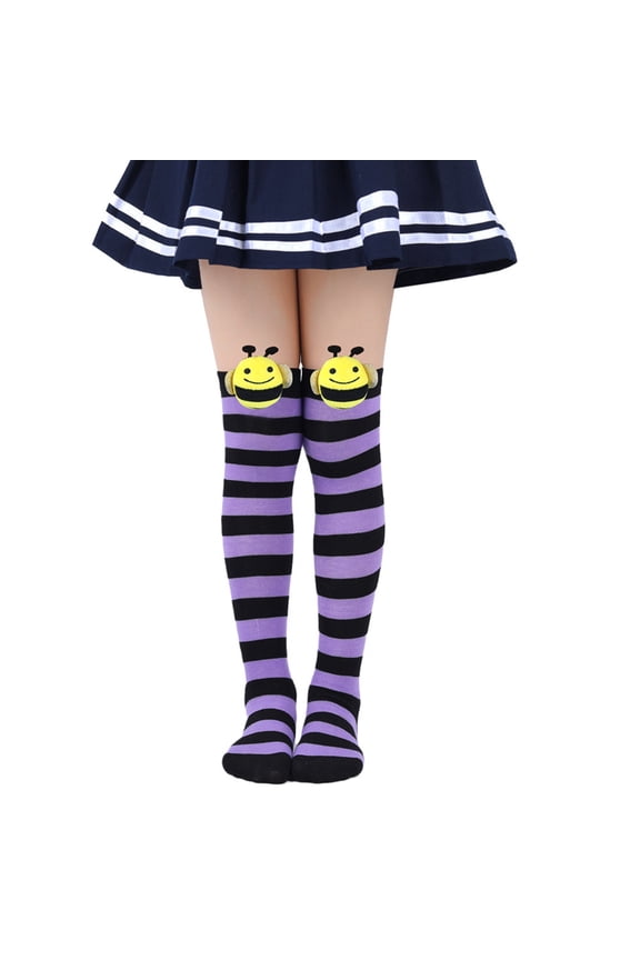Kids Halloween Long Striped Knee High Socks 3D Bee Witch Thin Tube Socks for Girl Halloween Costume Accessories