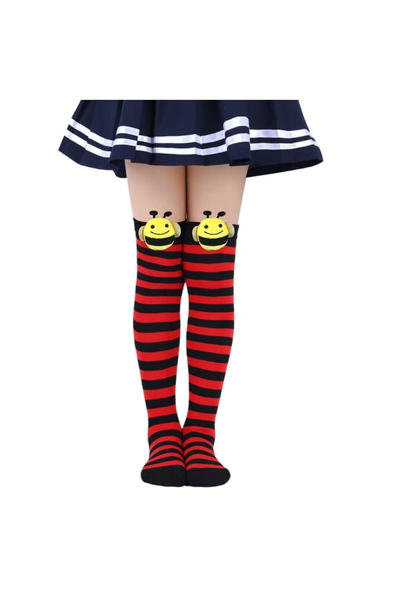 Kids Halloween Long Striped Knee High Socks 3D Bee Witch Thin Tube Socks for Girl Halloween Costume Accessories