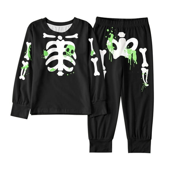 Kids Halloween Pjs Set Pumpkin Ghost Bat Print Girl Pajamas Set Long Sleeve Crewneck Pullover Top Shirts and Pants Set Kids Pjs for Girls Size 4T